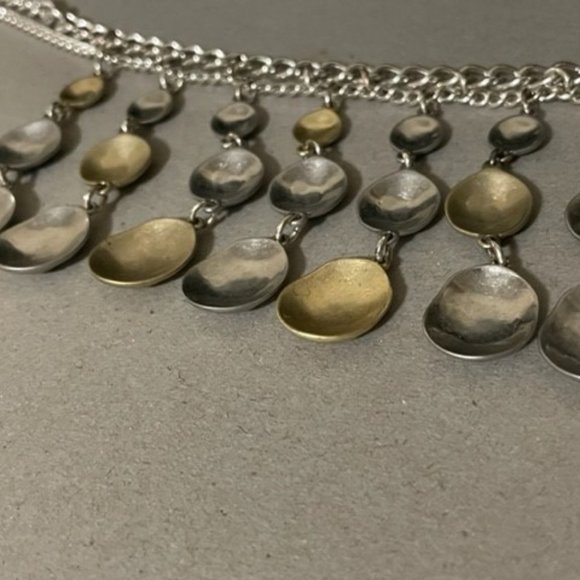 Chico's Brushed Gold and Silver Tone Double Chain Statement Collar 16" Necklace - Picture 8 of 9